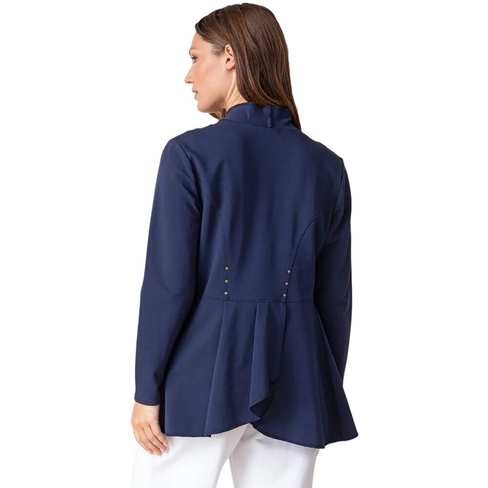 Habitat Open Front Knit Jacket Navy Size L Draped Back Pleat Cotton Stretch